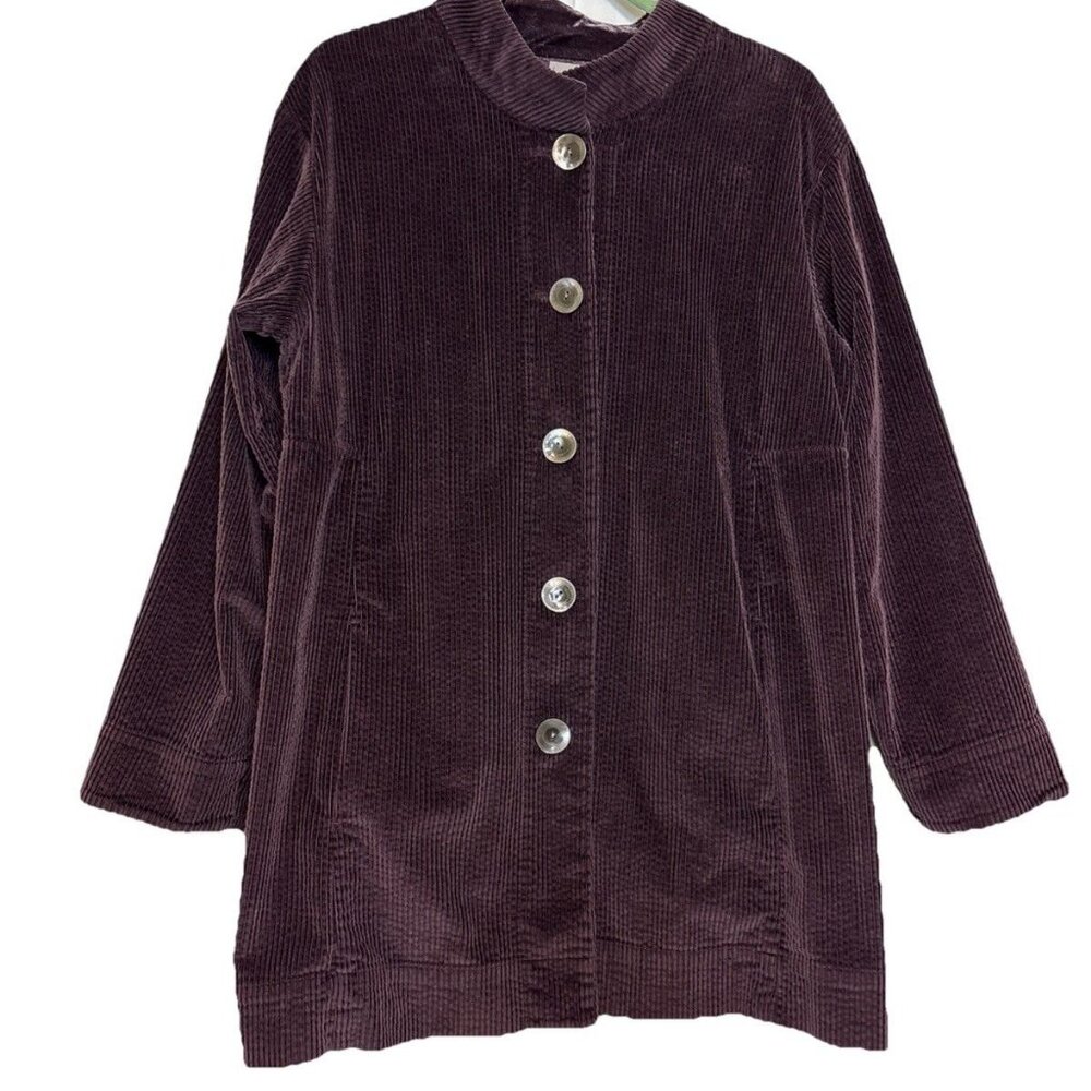 J. Jill Coat Womens Lg Plum Corduroy Button Front Pleated Mid Length Jacket Soft